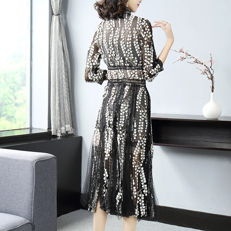 Female Round Neck Dress, Seven-Point Sleeve, Stitching, Autumn and Winter, New, 2024