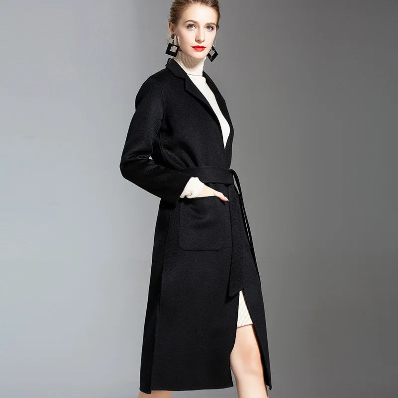 European and American water wave cashmere coat women's 2023 new medium and long winter wool coat double-sided women's cloth coat