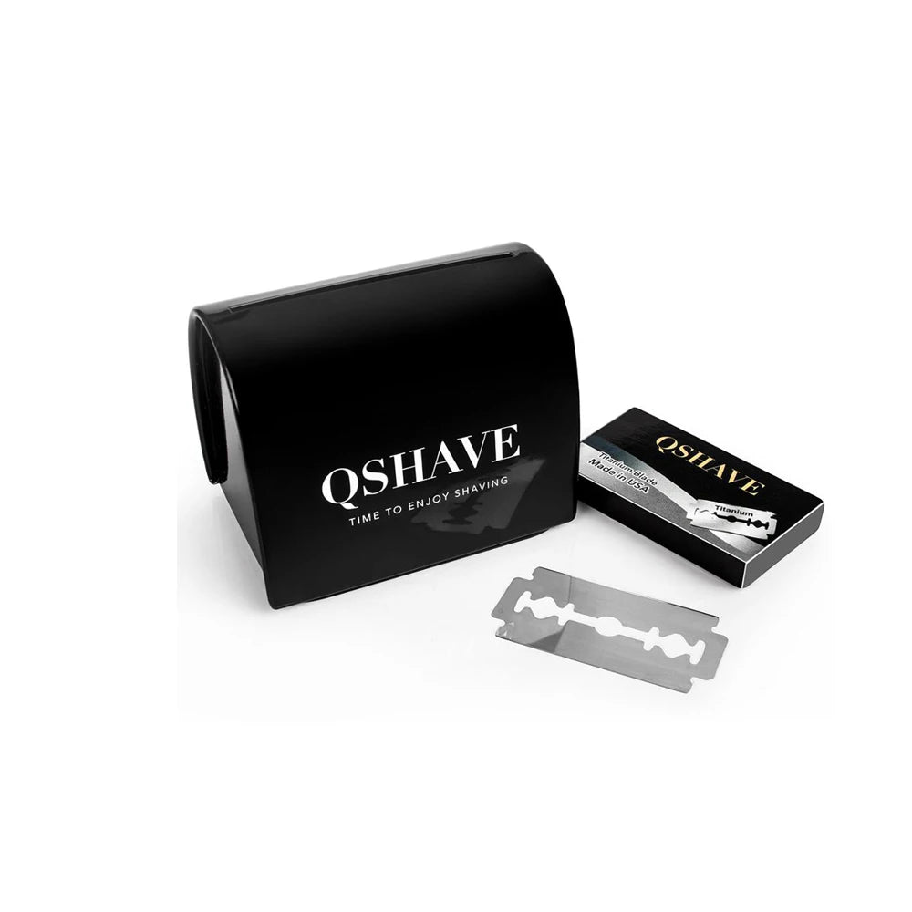 QShave Luxurious Black Adjustable Safety Razor kit  Men's Shaving kit Holder + Razor + Blade Disposal Case +15 Blades set