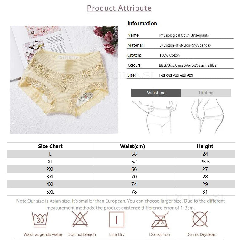 Leak Proof Menstrual Panties Physiological Period Pants Women Underwear Comfort Cotton Lace Briefs Undies Mid Rise Briefs 9059