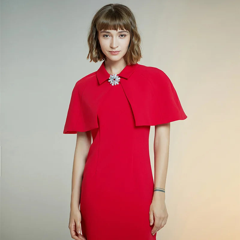 2023 women's new style dress solid Cape slim dress short sleeve red Dress female sheath dresses
