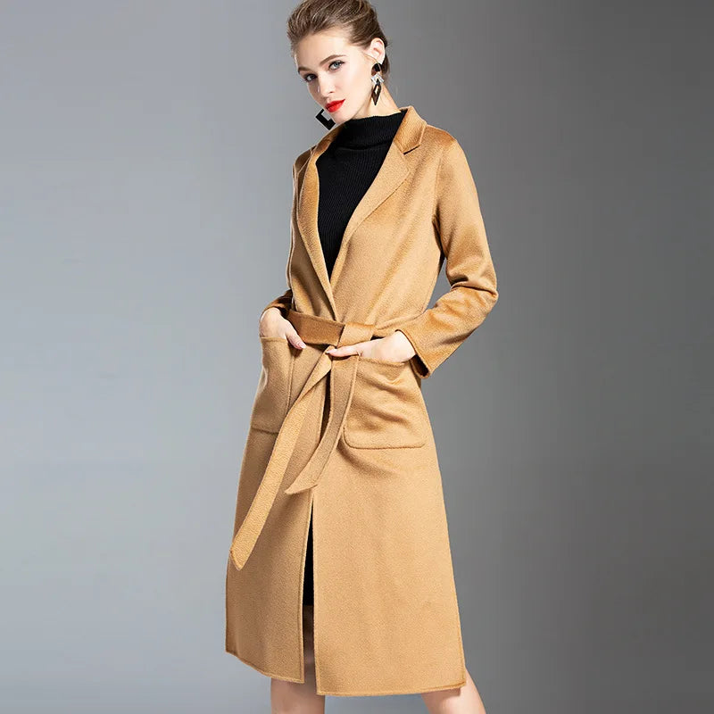 European and American water wave cashmere coat women's 2023 new medium and long winter wool coat double-sided women's cloth coat