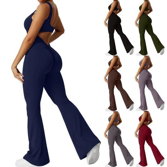Women's Fashion Jumpsuit Solid Color Sexy Backless Tight Fitting Clothing Elastic Sports Sleeveless Jumpsuit комбинезон женский