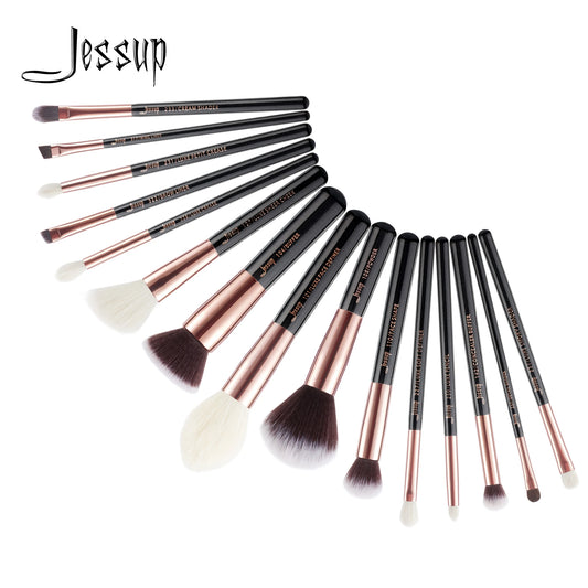 Jessup Makeup Brush Set Foundation Buffer Eyeshadow Blending Brush Powder Make Up Tool Kits 15pcs Goat Hair Cosmetic Kits