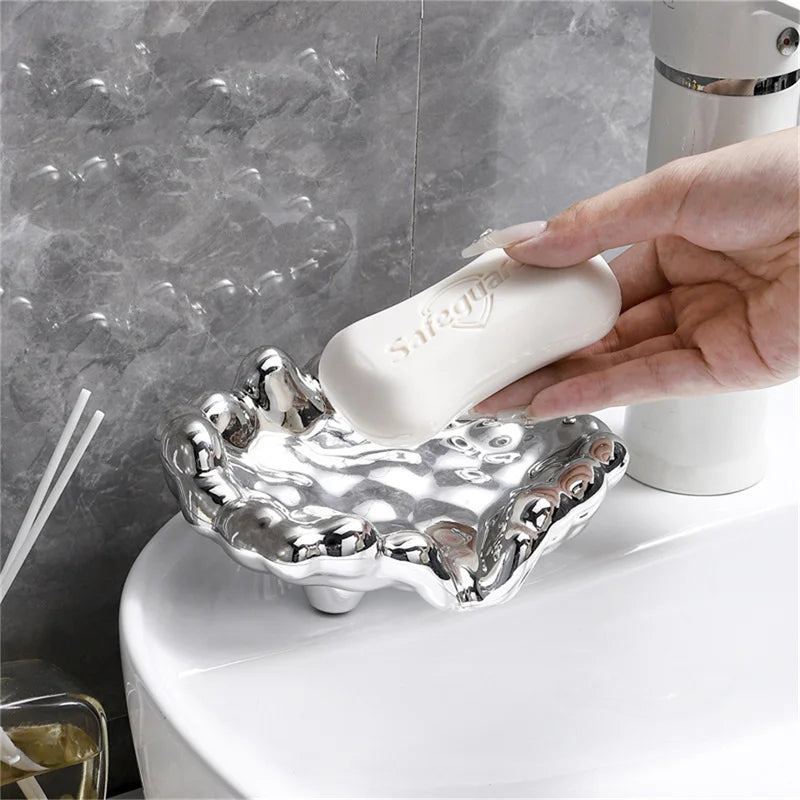Bathroom Soap Dish Gold Chrome Soap Box Shower Soap Holder Sink Deck Bathtub Shower Tray Mesa Adornment