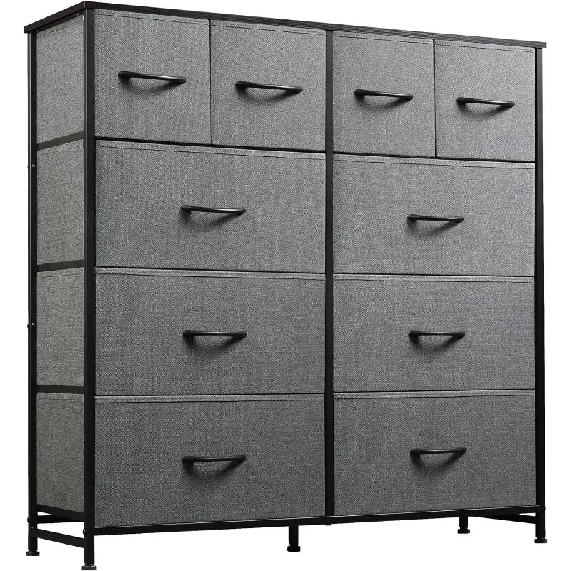 WLIVE Fabric Dresser for Bedroom, Storage Drawer Unit,Dresser with 10 Deep Drawers for Office, College Dorm, Dark Grey Muebles